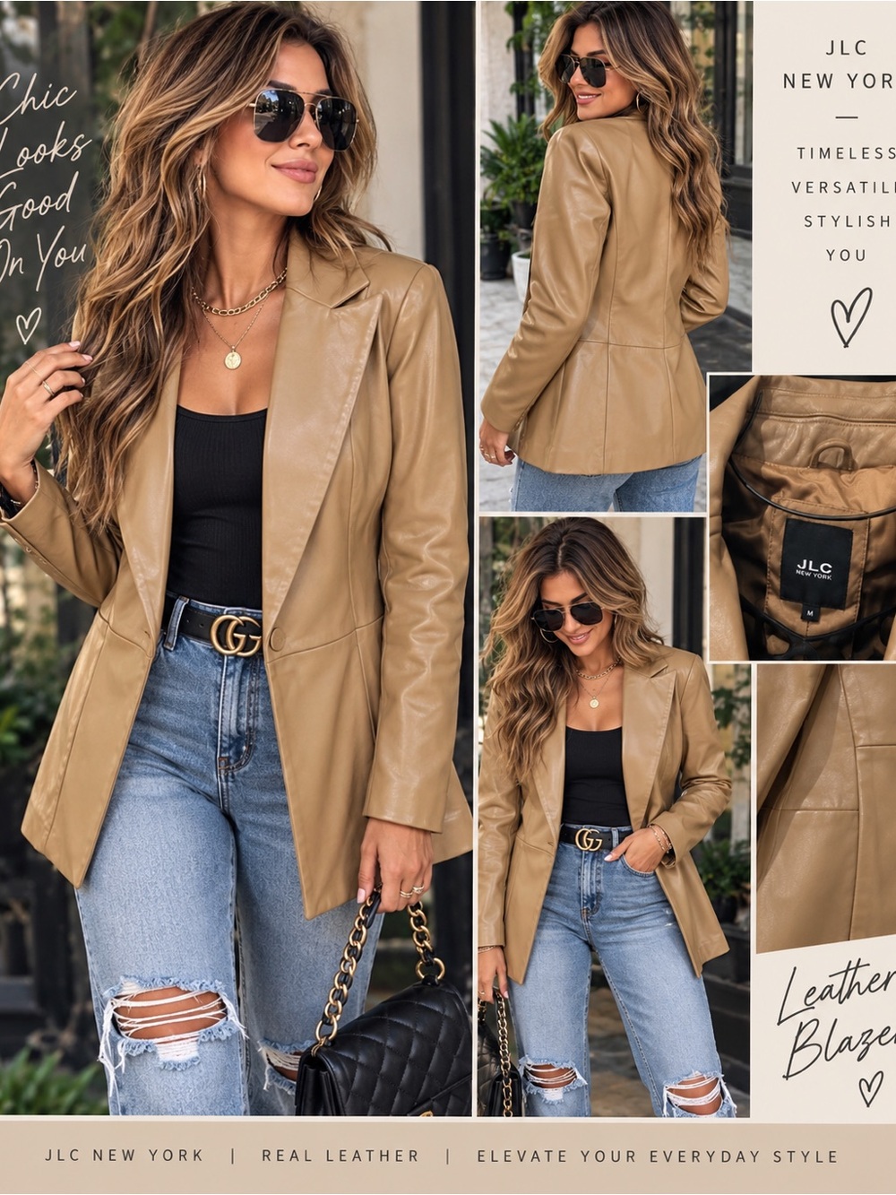 Vintage y2k  Tan Leather Tailored Blazer